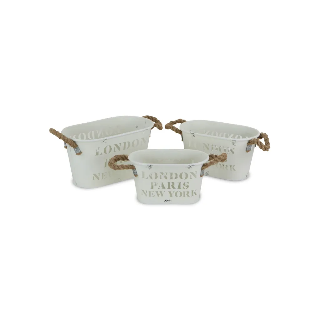 Set of 3 White Oval “London, Paris, New York” Planters 14.75″