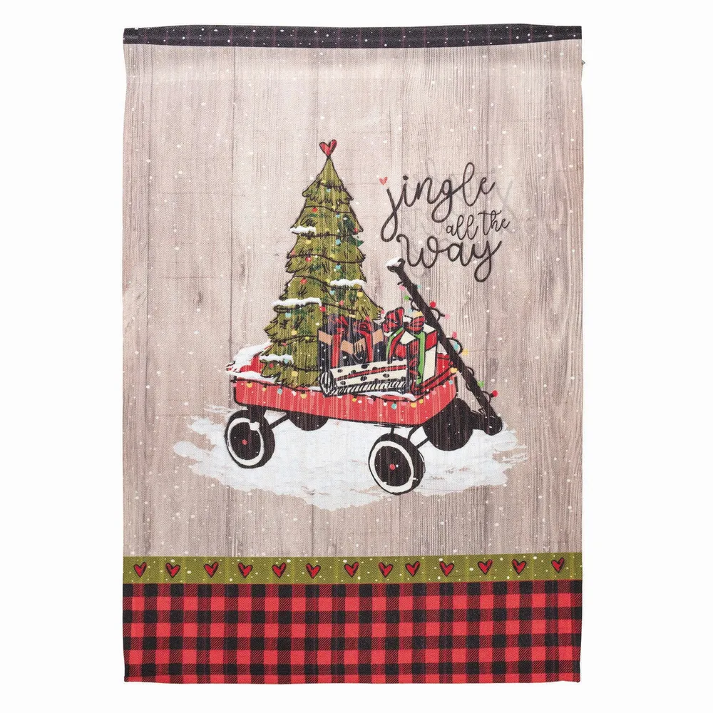 Presents and Tree “Jingle All the Way” Wagon Printed Garden Flag 18″ x 13″