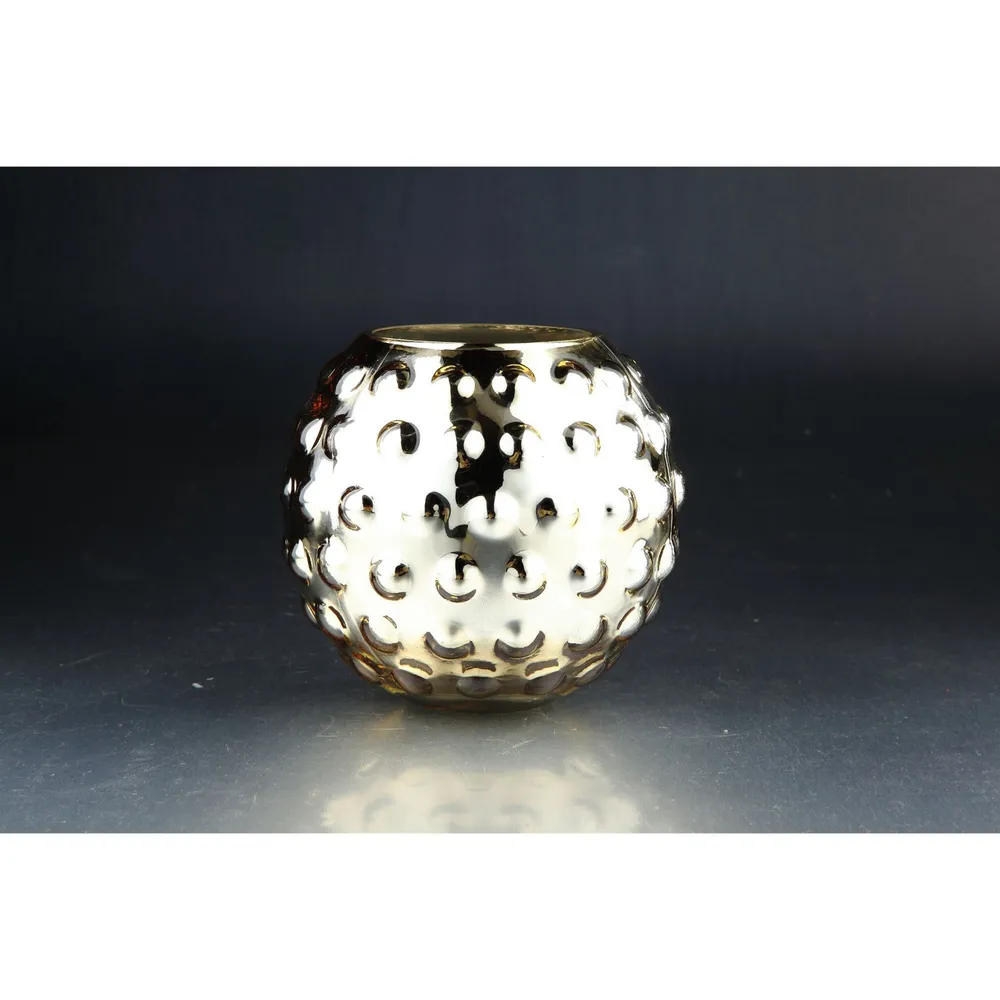 8″ Silver Colored Embossed Hand Blown Glass Votive Candle Holder
