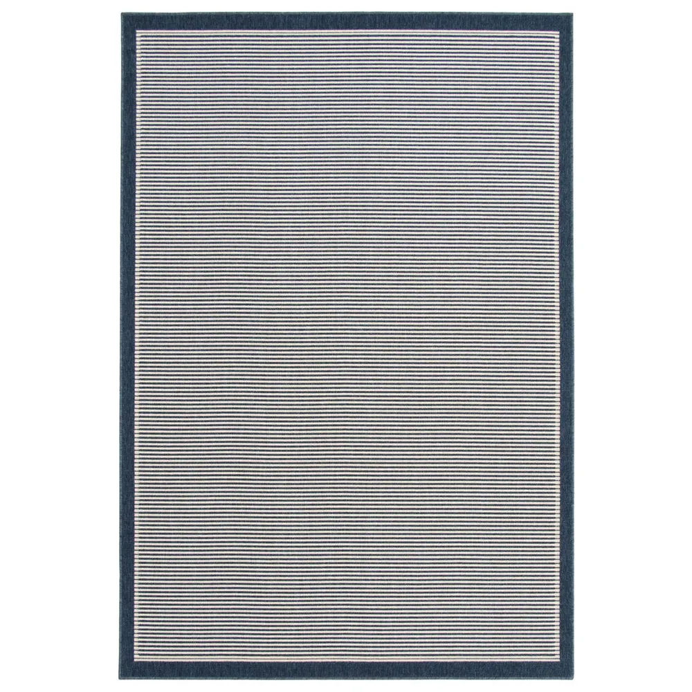 4′ x 5.5′ Blue and Off White Striped Rectangular Area Throw Rug
