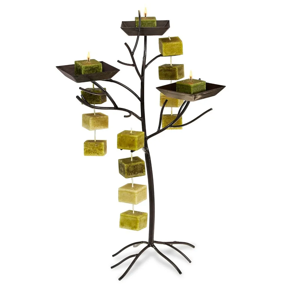 Pack of 2 Bronze Metal Tree Candle on Rope Holder 17.75″