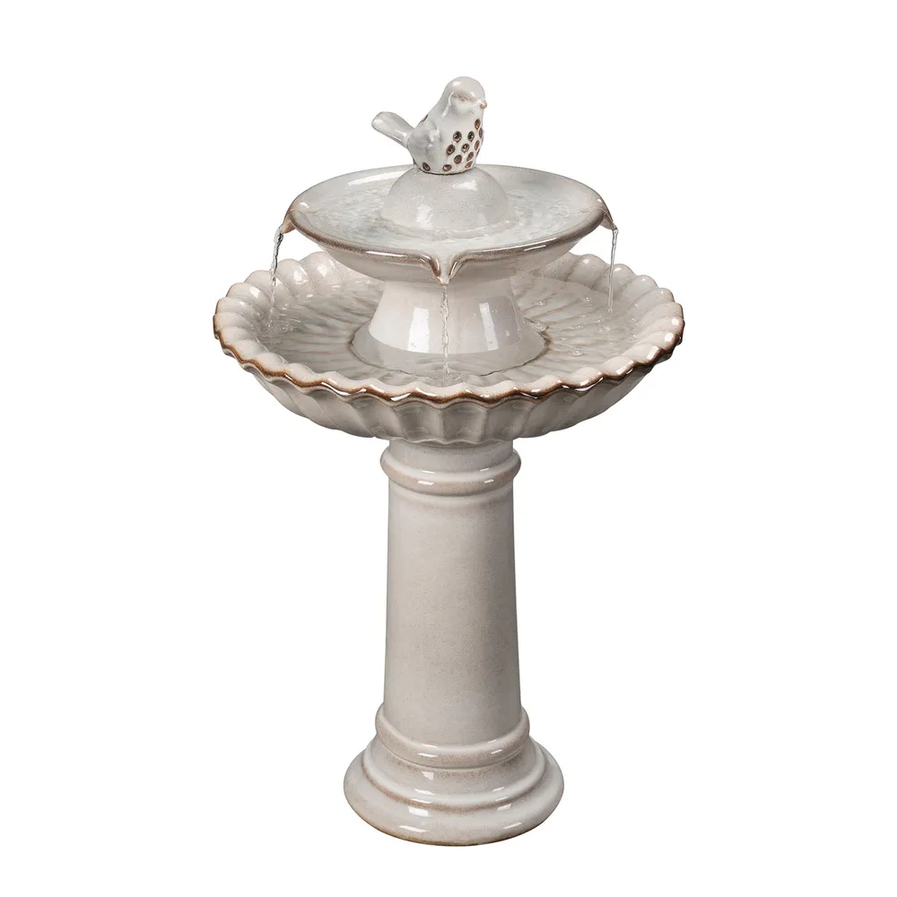 2-Tier Ceramic Outdoor Garden Fountain – 26.5″ – Cream