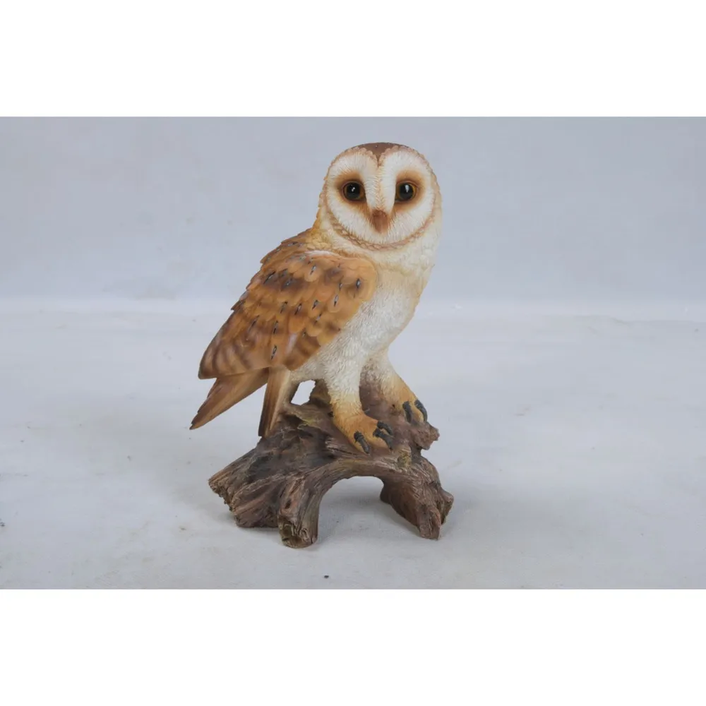 7.25″ Barn Owl on Stump Outdoor Garden Statue