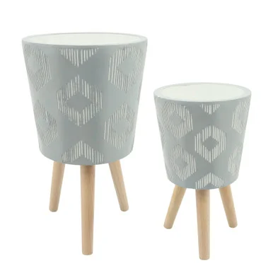 Diamond Design Outdoor Tripod Legs Planters – 21″ – Gray and Beige – Set of 2