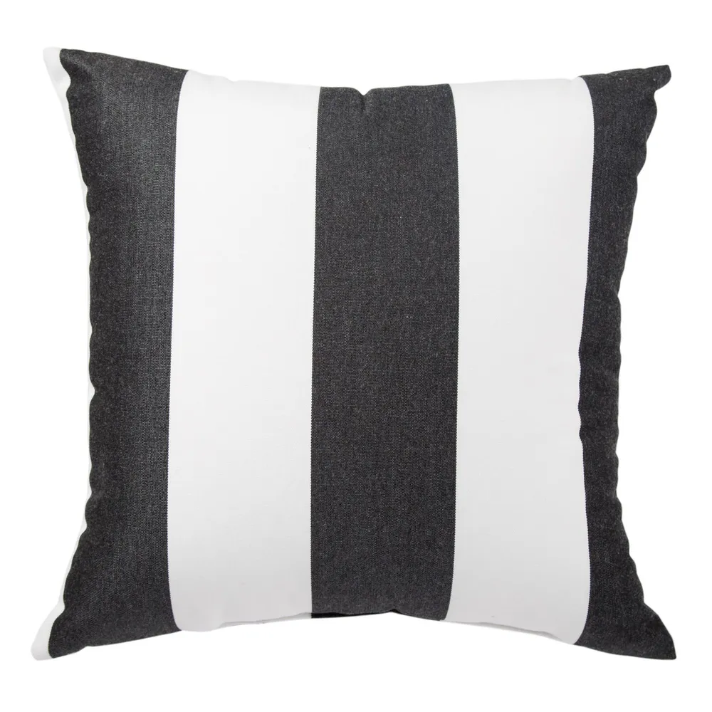20″ White and Black Striped Outdoor Patio Square Throw Pillow
