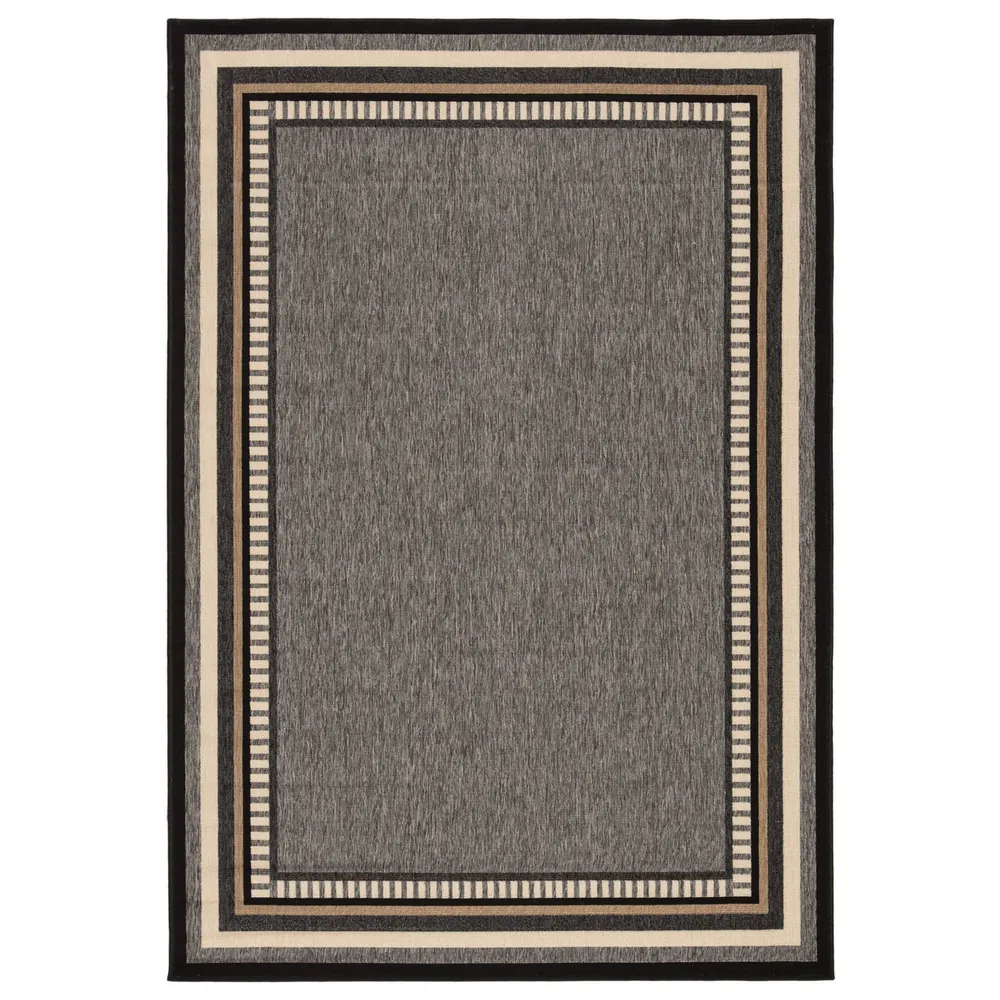 8.8′ x 11.75′ Gray and Black Contemporary Outdoor Patio Rectangular Area Throw Rug