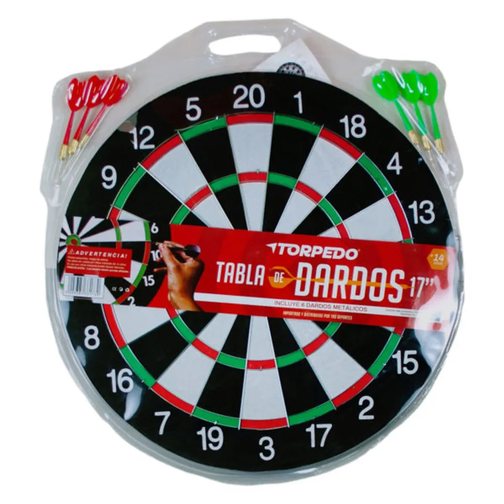 Pack of 2 Red and Black Round 7-Piece Dartboard Sets with 6 Darts 17″