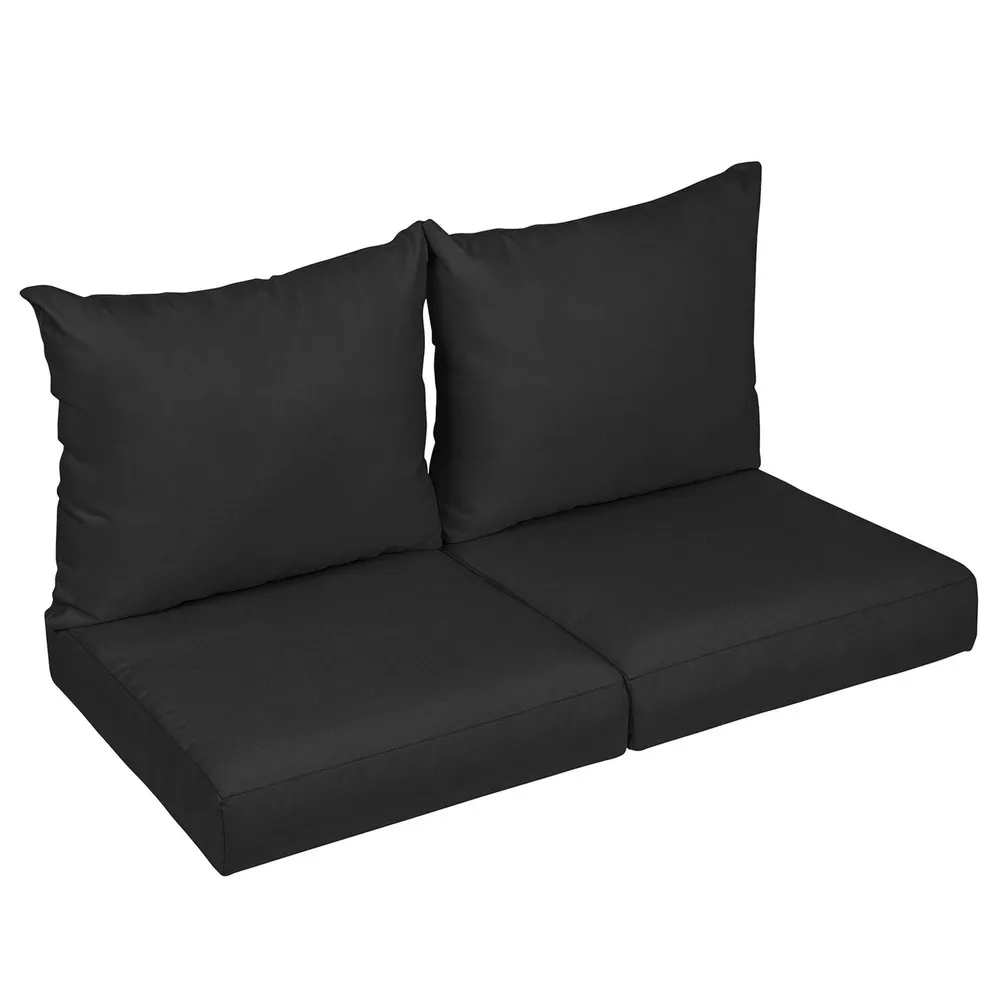 4-Piece Upholstered Outdoor Loveseat Pillow and Cushion Set – 23.5″ – Black