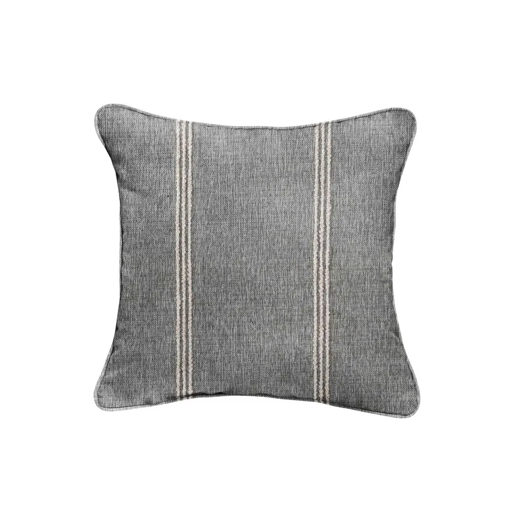 Striped Square Outdoor Patio Corded Throw Pillow – 24″ – Gray and Beige
