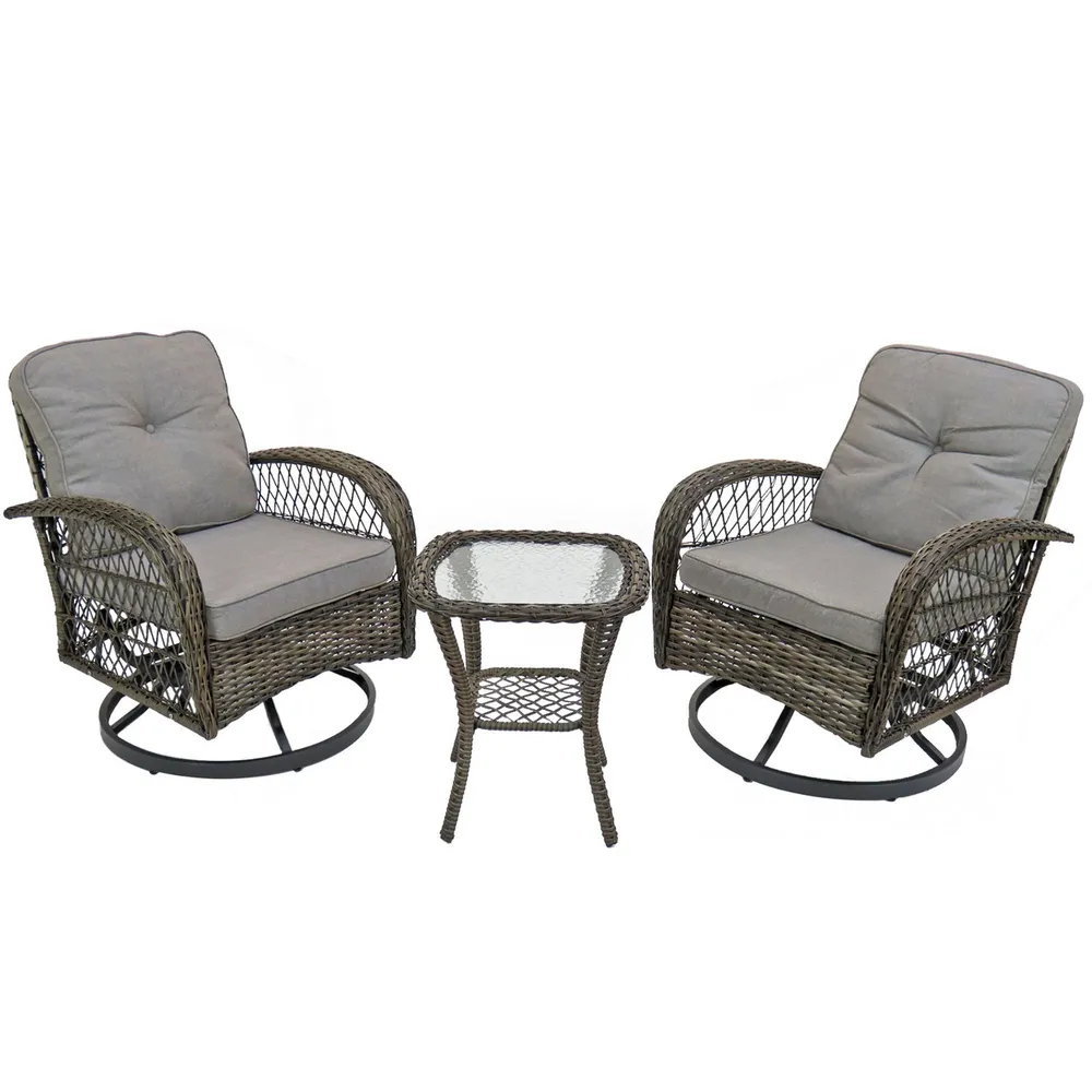 3-Piece Gray Wicker Weave and Wicker Net Outdoor Chat Set 34″