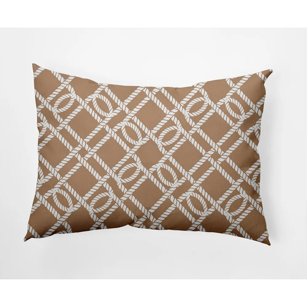 14″ x 20″ Brown and White Know the Ropes Rectangular Outdoor Throw Pillow