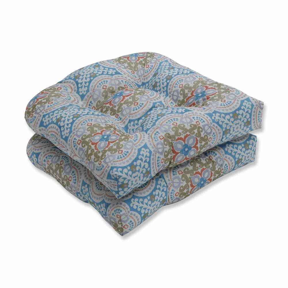 Set of 2 Subtle Colored Damask Pattern Outdoor Wicker Seat Cushions 19″