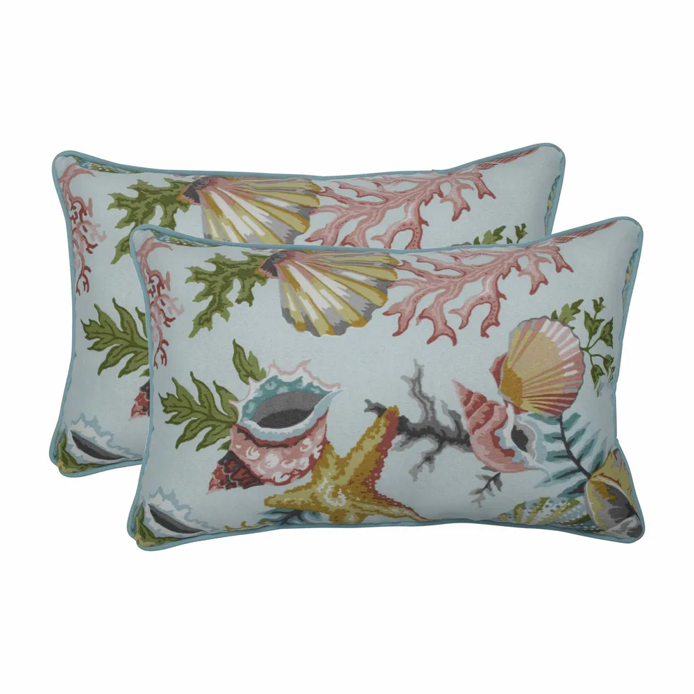 Set of 2 Cloudy White and Green Coastal-Inspired Indoor/Outdoor Throw Pillows 18.5″