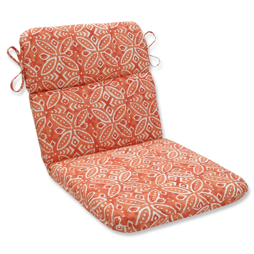 40.5″ Orange and White Contemporary Outdoor Patio Rounded Corner Chair Cushion