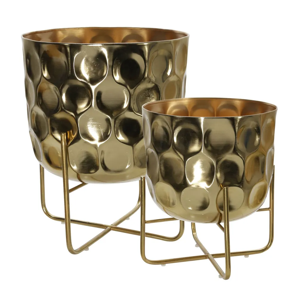 Set of 2 Gold Hammered Planter 15″