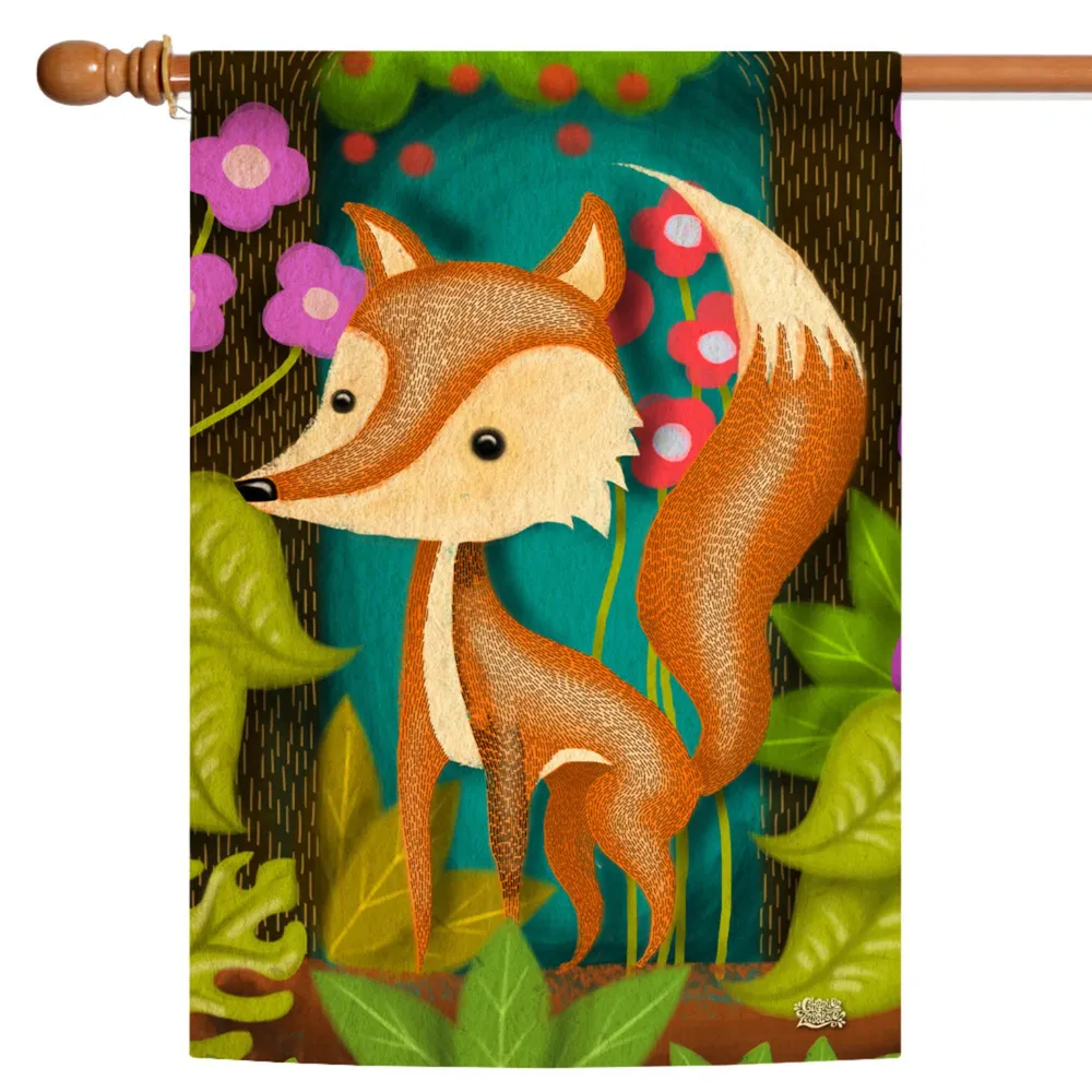 Green and Brown Fox in the Forest Outdoor House Flag 40″ x 28″