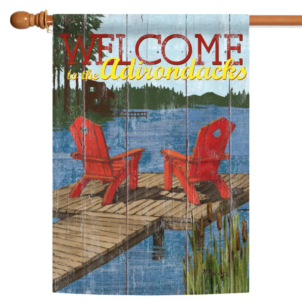 Blue and Red Welcome to the Adirondacks Outdoor House Flag 40″ x 28″