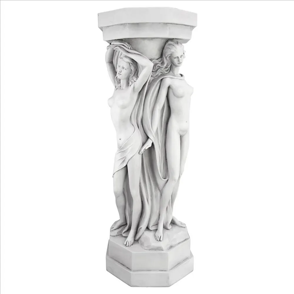 Column of the Maenads Outdoor Garden Sculptural Pedestal – 29″ – White and Gray