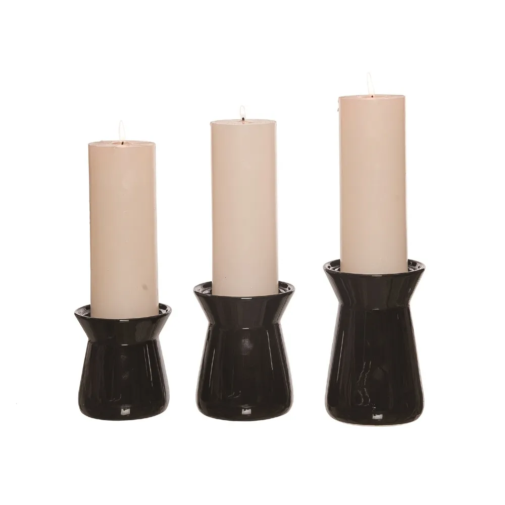 Set of 3 Black Pillar Candle Holders 7″