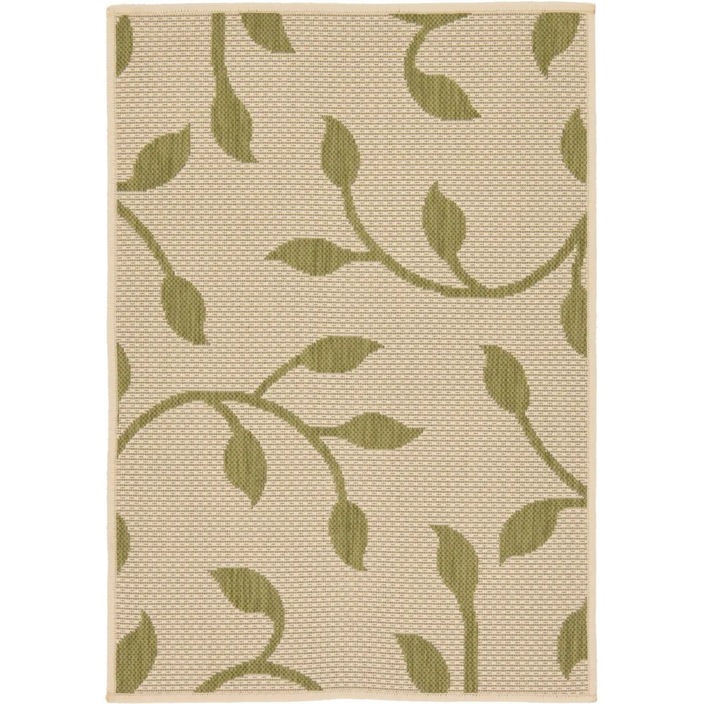 9′ x 12′ Green and Ivory Floral Tropical Rectangular Outdoor Area Throw Rug
