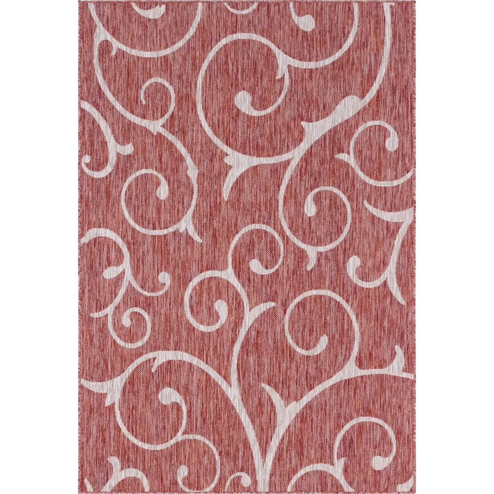 6′ x 9′ Rust Red and Gray Damask Rectangular Outdoor Area Throw Rug
