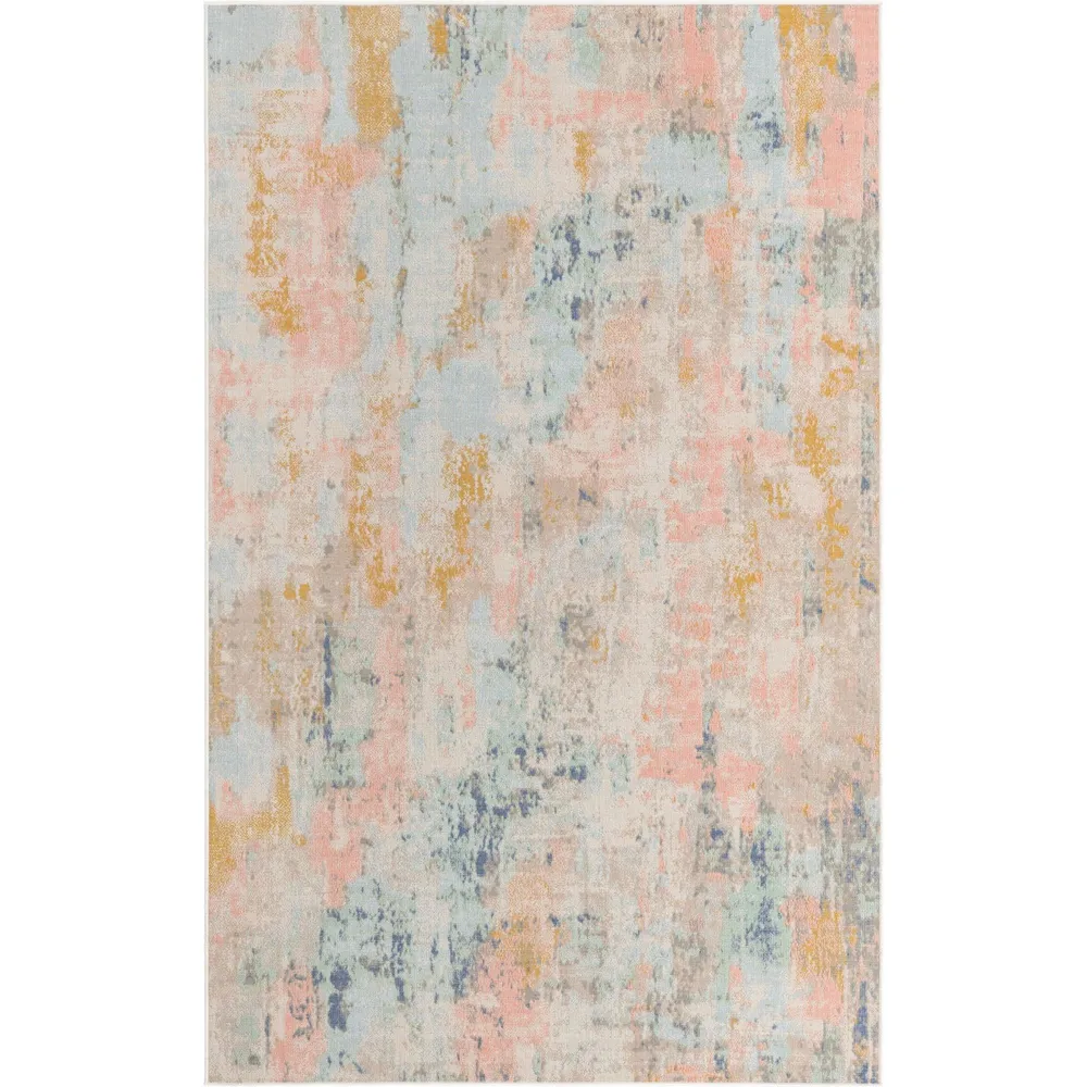 1.25′ x 1.25′ Blue and Pink Abstract Contemporary Area Throw Rug Corner Sample