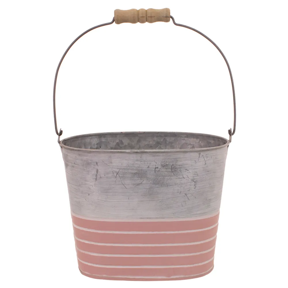 8″ Pink Bliss Galvanized Unique Metal Flower Bucket