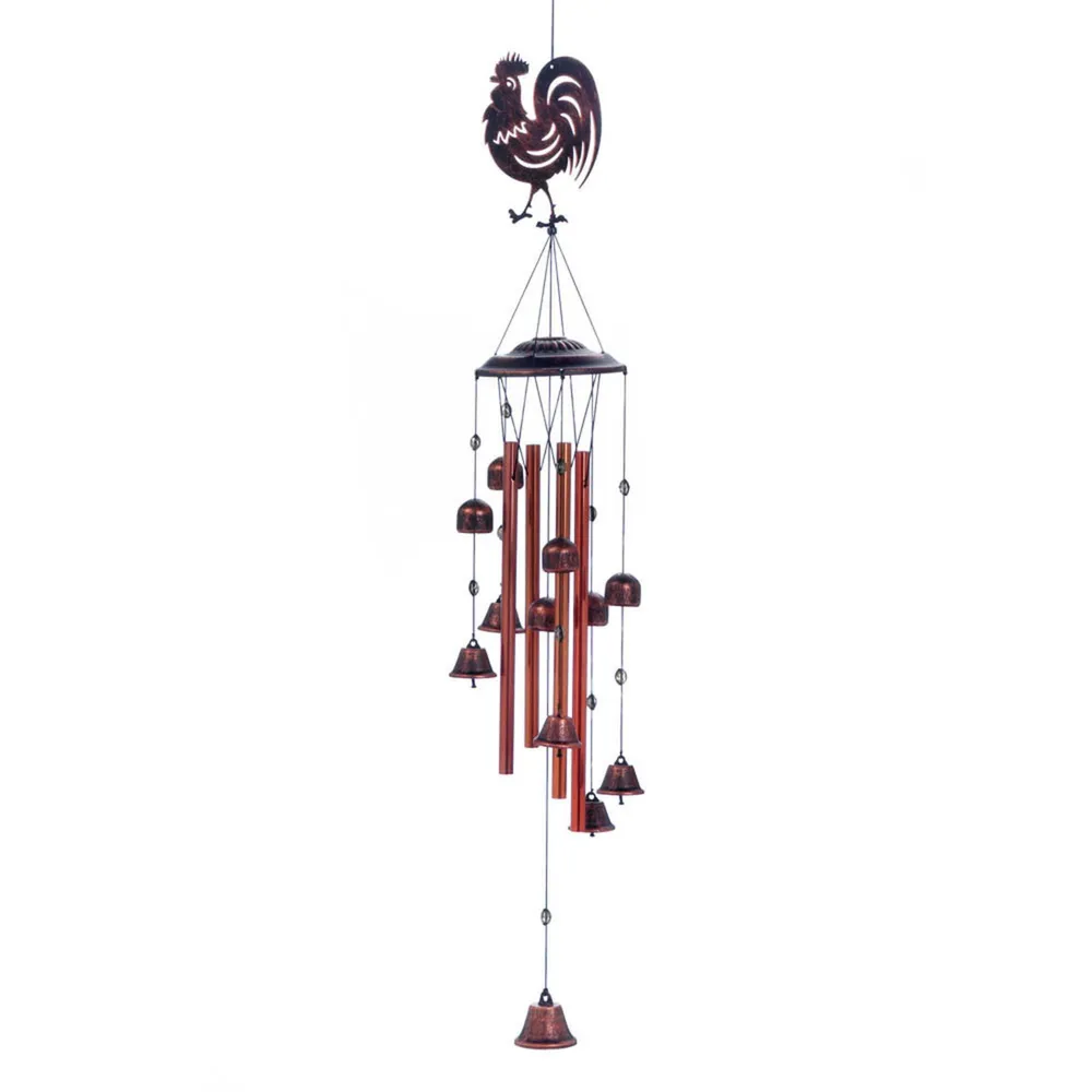 10.5″ Brown and Red Contemporary Rooster Bell Wind Chimes – Whimsical Melodies for Your Space