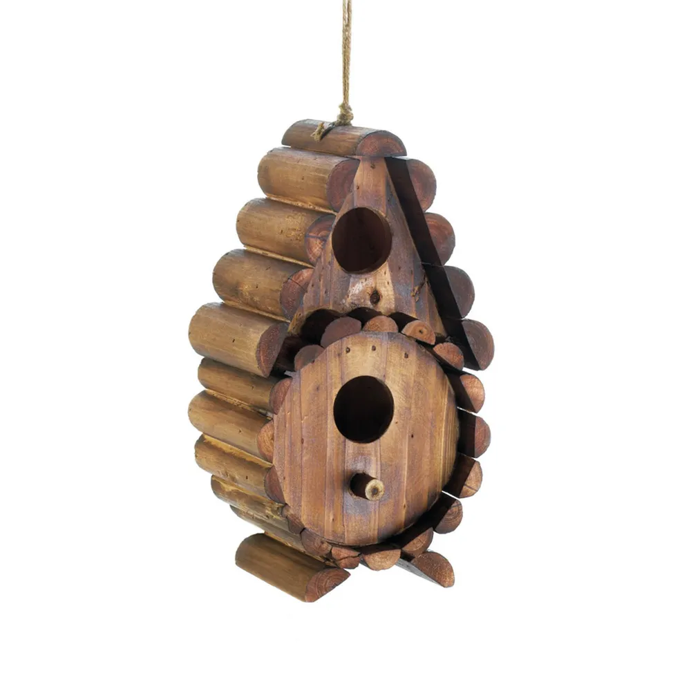 8.5″ Log Brown Contemporary Round Shape Birdhouse