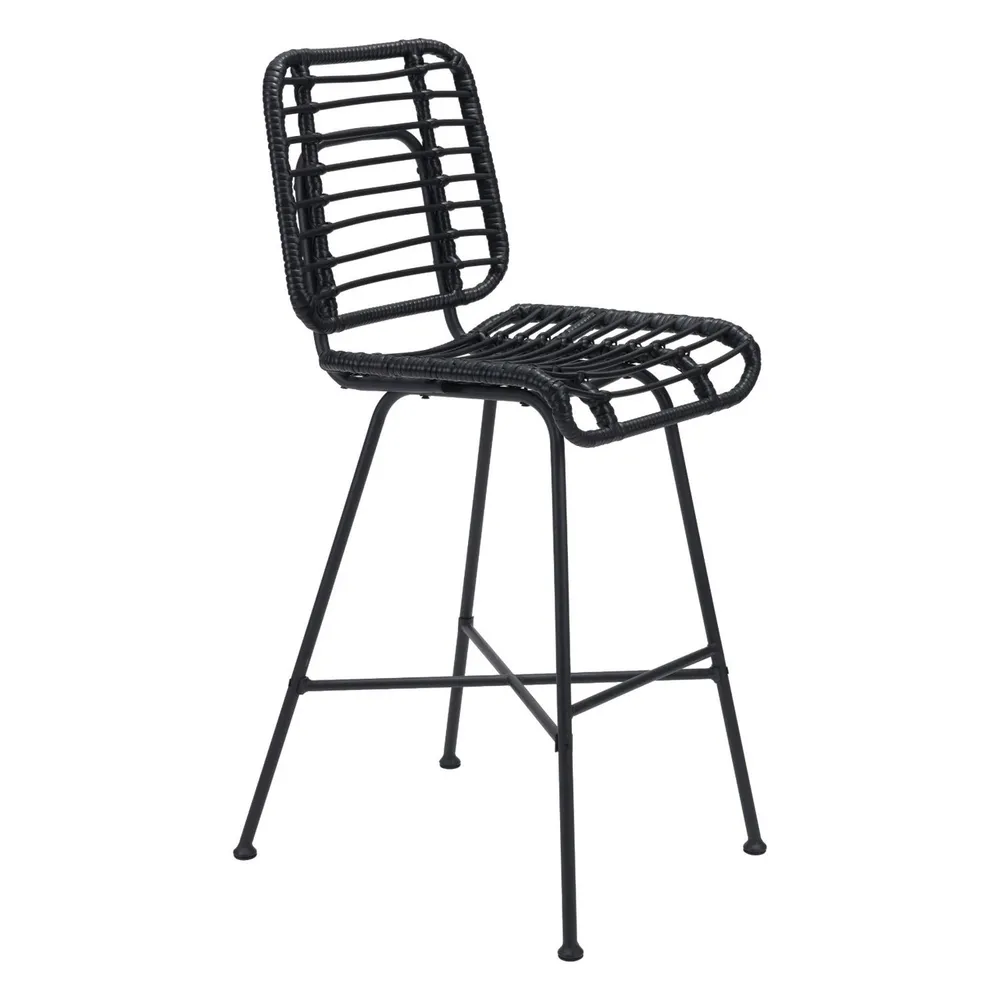 45.25″ Black Matte Weave Pattern Outdoor Patio Bar Chair