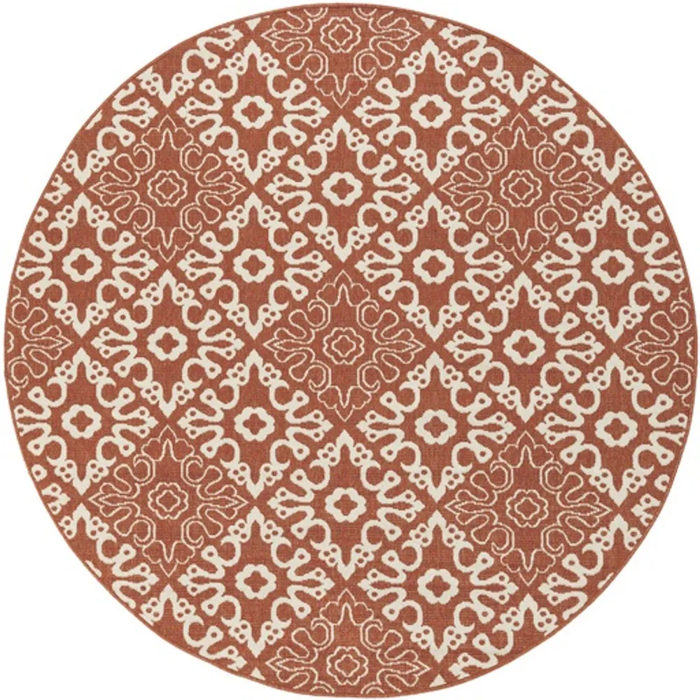 7.25′ Majestic Medina Orange and White Contemporary Machine Woven Round Outdoor Area Throw Rug