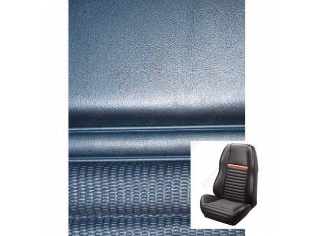 Front Bucket Seat Upholstery Set, TMI Sport Seat II, Mach 1, Medium Blue with Blue Stripe