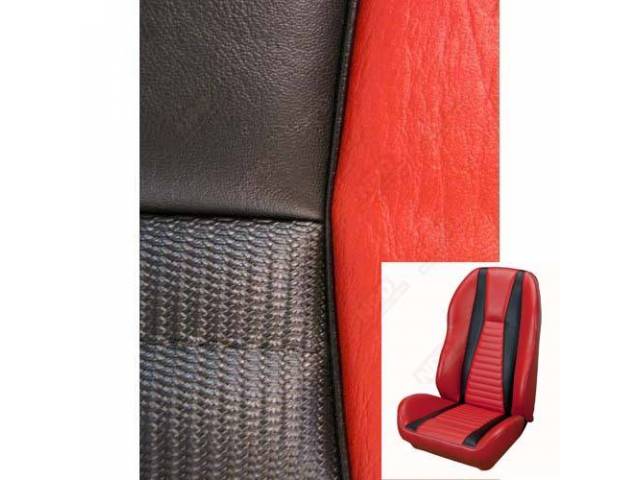 Front Bucket Seat Upholstery Set, TMI Sport Seat II, Mach 1, Black with Vermilion (Red) Stripe
