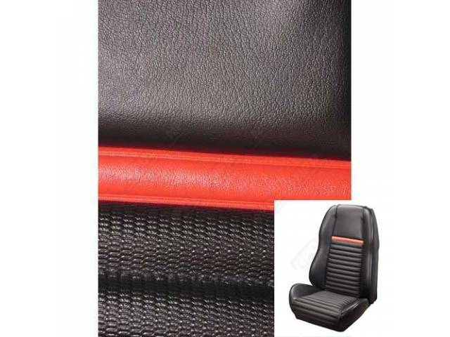 Front Bucket Seat Upholstery Set, TMI Sport Seat II, Mach 1, Black with Red Stripe