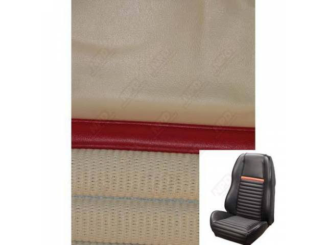 Front Bucket Seat Upholstery Set, TMI Sport Seat II, Mach 1, White with Red Stripe