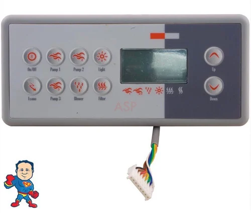 Gecko TSC-8/K-8 Control Panel – 10 Button LCD Topside for 3 Pumps & Blower – Rectangular 7×3.25 Inch
