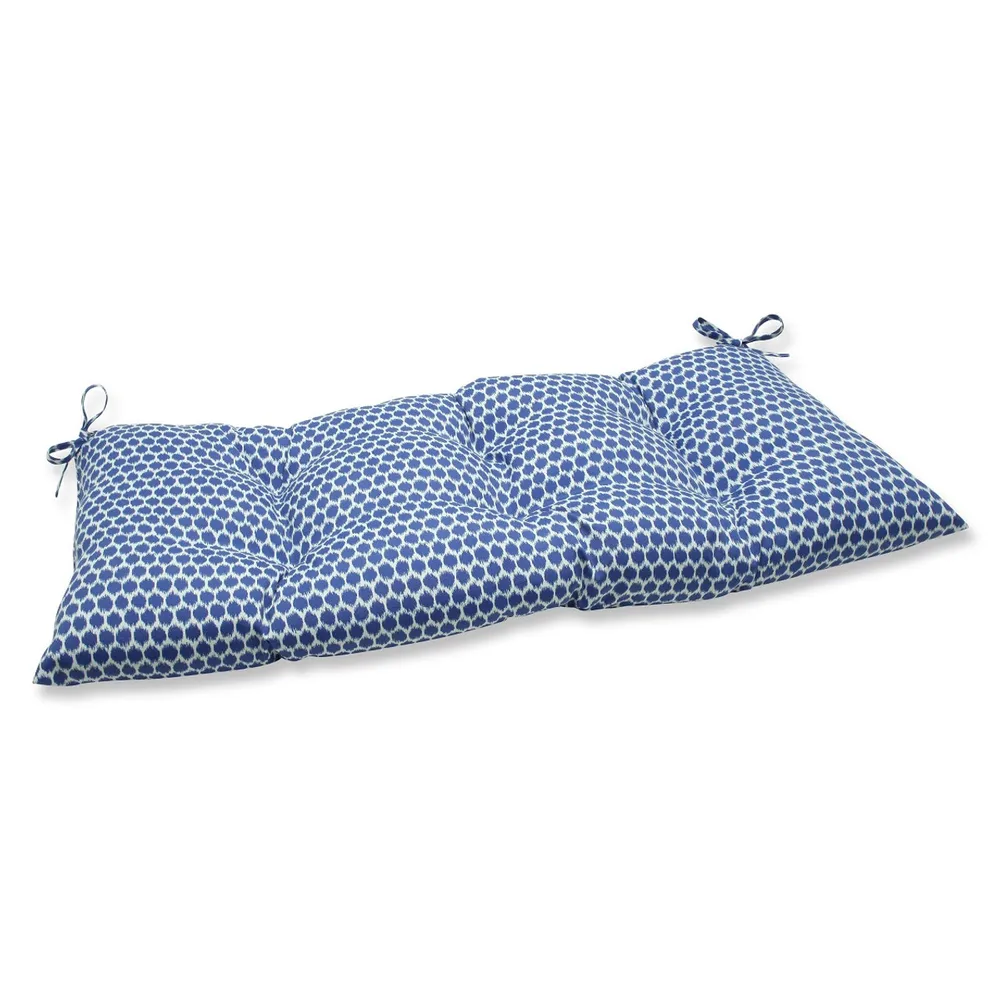 44″Blue and White Outdoor Polka Dot Patio Loveseat Cushion