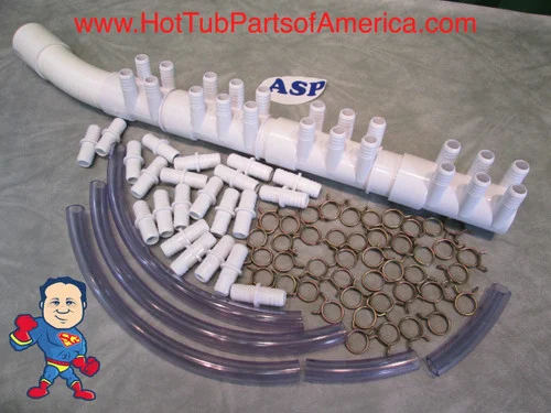 Hot Tub Manifold Replacement Kit – 22 Outlet 3/4″ Barb System with 2″ Coupler & Installation Parts