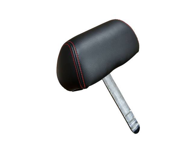 Headrest Covers, Front Seat Back, Sport R, Charcoal Black Vinyl and Charcoal Black UniSuede, Red Stitching