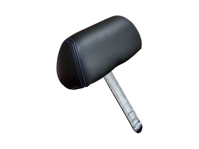 Headrest Covers, Front Seat Back, Sport R, Charcoal Black Vinyl and Charcoal Black UniSuede, Blue Stitching
