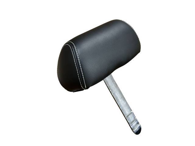 Headrest Covers, Front Seat Back, Sport R, Charcoal Black Vinyl and Charcoal Black UniSuede, White Stitching