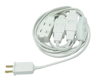Indoor Polarized Extension Power Cord with 9-Outlets – 12′ – White