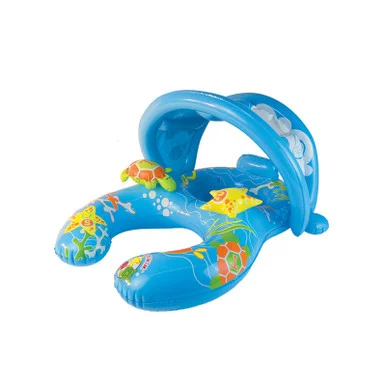 Inflatable Blue Mommy & Me Baby Rider Pool Float – 40″ w/ Retractable Canopy