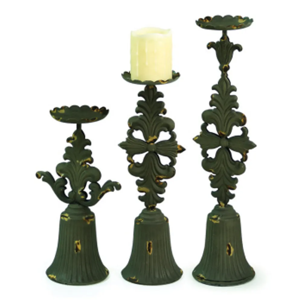 Set of 3 Renaissance Brown Fleur De Lis Pillar Candle Holders 12″ – 20.5″