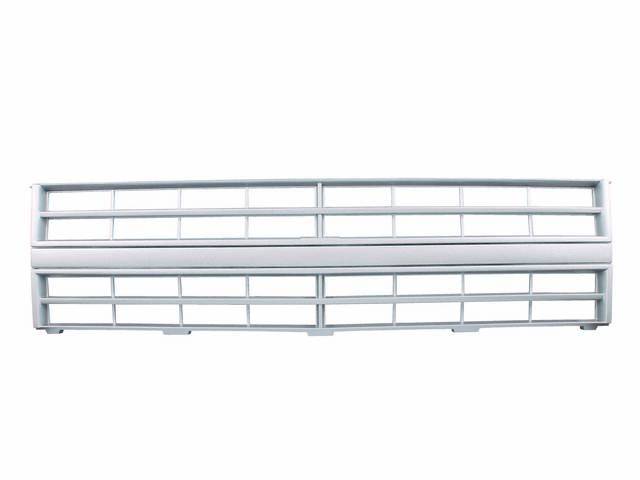 Radiator Grille, w/ single rectangular head lights, w/o molding holes, w/o emblem provision, light argent, repro