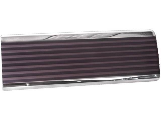 DOOR, Instrument Panel Glove Compartment, stainless steel w/ polished outer edges and painted ribs, repro