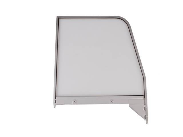 FRAME, Door Window, LH, incl clear glass, channel and track, 16 7/8 inch x 18 1/4 inch, repro