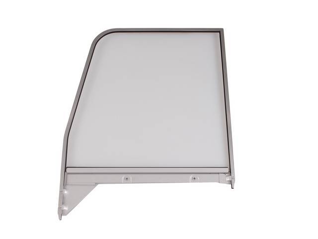 Door Window Frame and Glass Assembly, Clear, LH, features Chrome Window Frame, reproduction