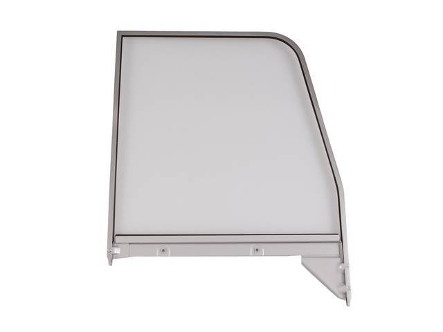 Door Window Frame and Glass Assembly, Clear, RH, features Chrome Window Frame, reproduction