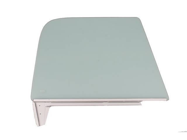 FRAME AND GLASS ASSY, Door Window, tinted, LH, incl rail channel and bracket, repro